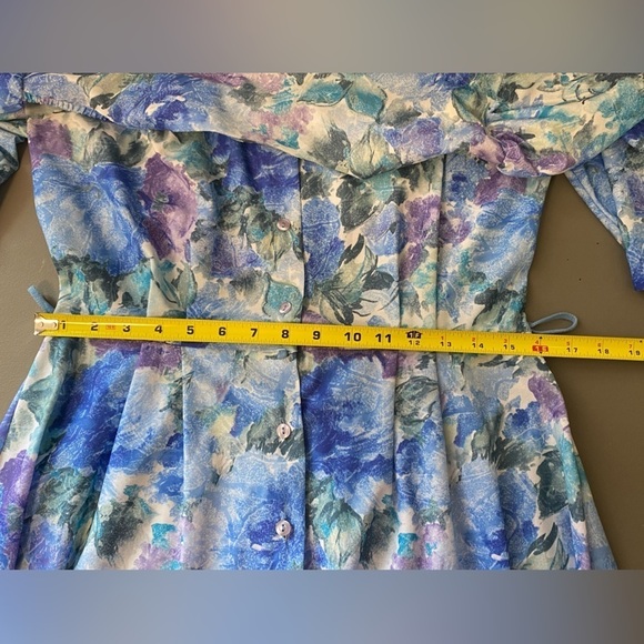 St. Michael 80s Vintage Watercolour Belted Shirt Dress, 3/4 Sleeves, size 12 - Picture 13 of 16